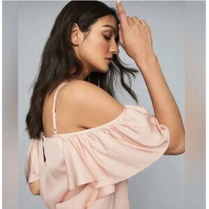 REISS Emma Cold Shoulder Ruffle Detail Top in Pastel Pink Size 4
